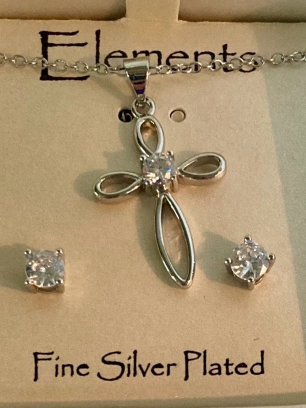 Silver-Tone Cross Pendant Necklace & Earrings